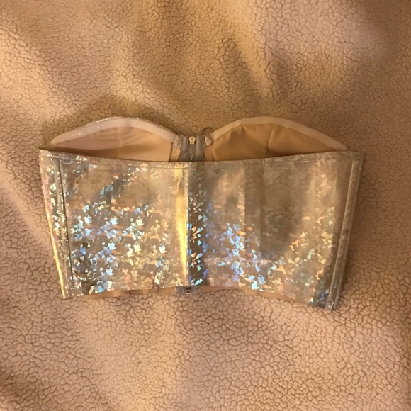 Zip Front Holographic Cropped Bustier - Picture 3 of 4